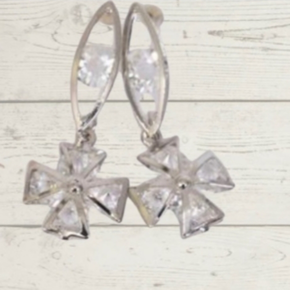 Cross Crystal Silver CZ dangle Earrings 1.75" long x0.75 wide Silvertone NEW - Picture 7 of 7